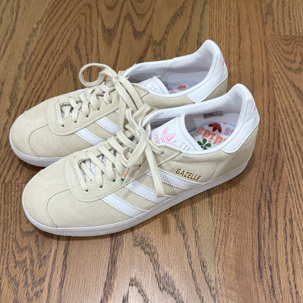 Adidas Gazelle Off White Cream and White Sneakers - Pink Logos